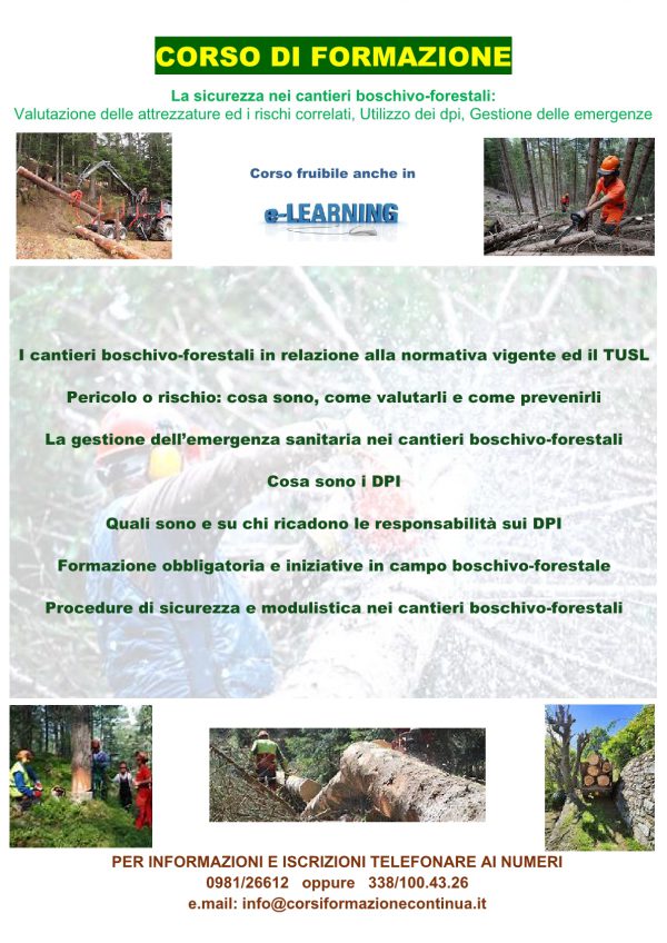 Locandina corso sicurezza nei cantieri boschivo - forestali